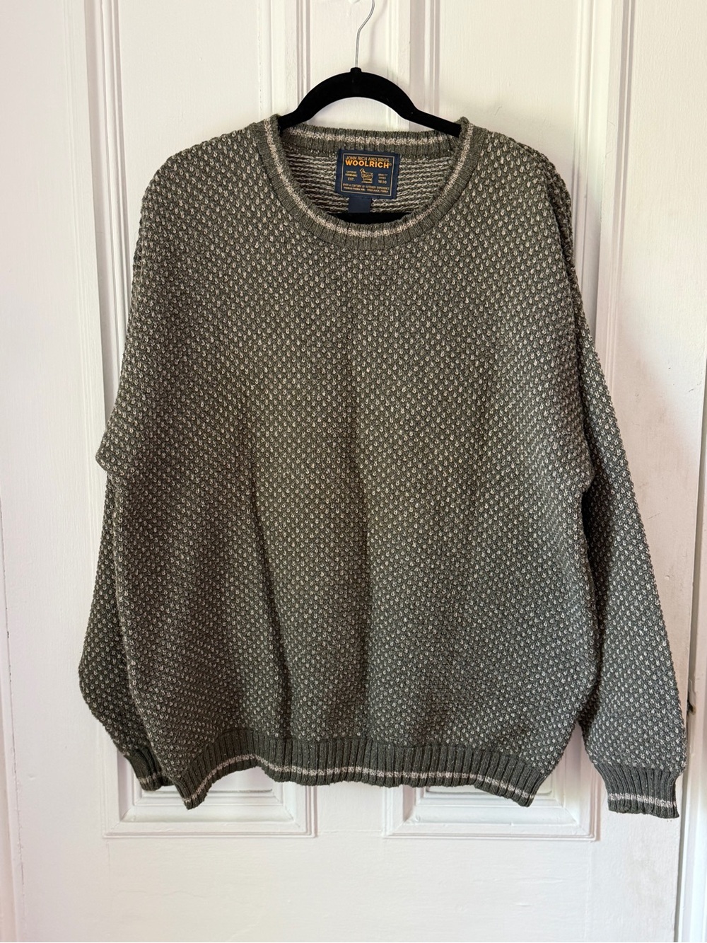 Vintage Men’s Woolrich John Rich & Bros Green/Beige Cotton Blend Sweater Large